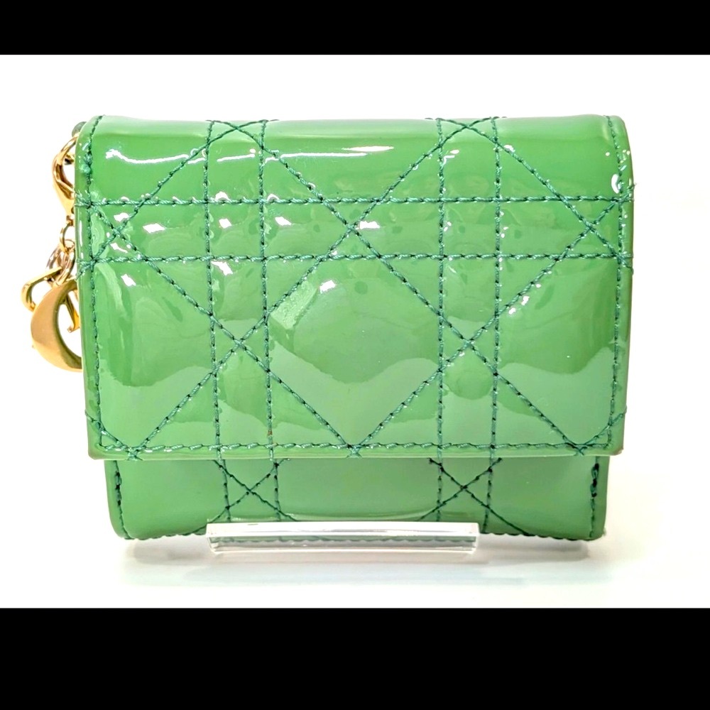 💚 DIOR Cannage Trifold Compact Wallet Patent Leather💚